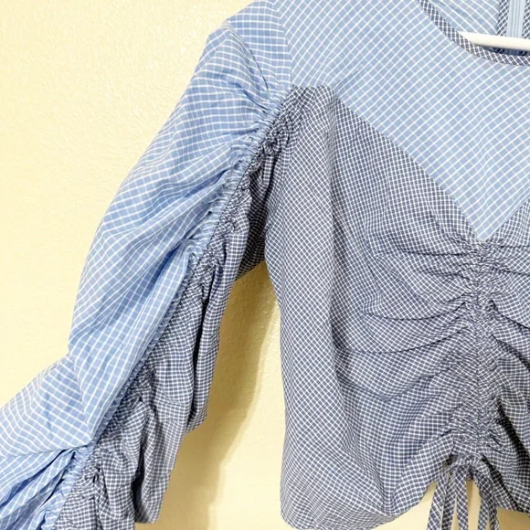 NWT SANDRO Formidable Blue Ruched Stripe Mixed Media Crop Top size 3/large - Picture 9 of 12